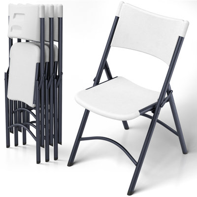 Set of 4 White Plastic Folding Chairs, Heavy Duty Steel Frame 350 Lbs Capacity Portable Foldable Chairs for Patio, Dining, Picnic, Wedding & Indoor Outdoor Events