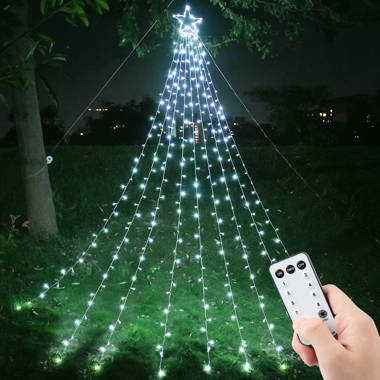 Christmas Tree Waterfall Lights, Outdoor Waterproof Led Solar Powered Star  Shaped Waterfall Lights With Remote Control, Christmas Yard Outdoor  Decoration