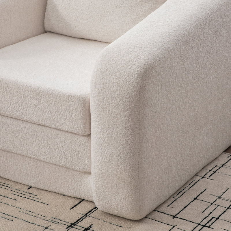 Canapé-lit simple pliable de 40 pouces avec accoudoirs et dossier, matelas convertible en chenille pour petits espaces, ivoire