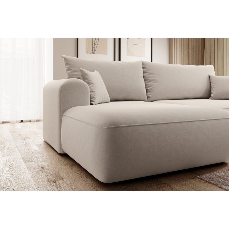Alija 3 Seater Velvet Sofa & Chaise, Light Beige, Left Hand Facing
