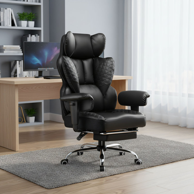 Large, Heightened Office/Gaming Chair With A 400-Pound Weight Capacity, High Backrest, Footrest, And Wide Seat Cushion For Enhanced Back Support And Comfort.