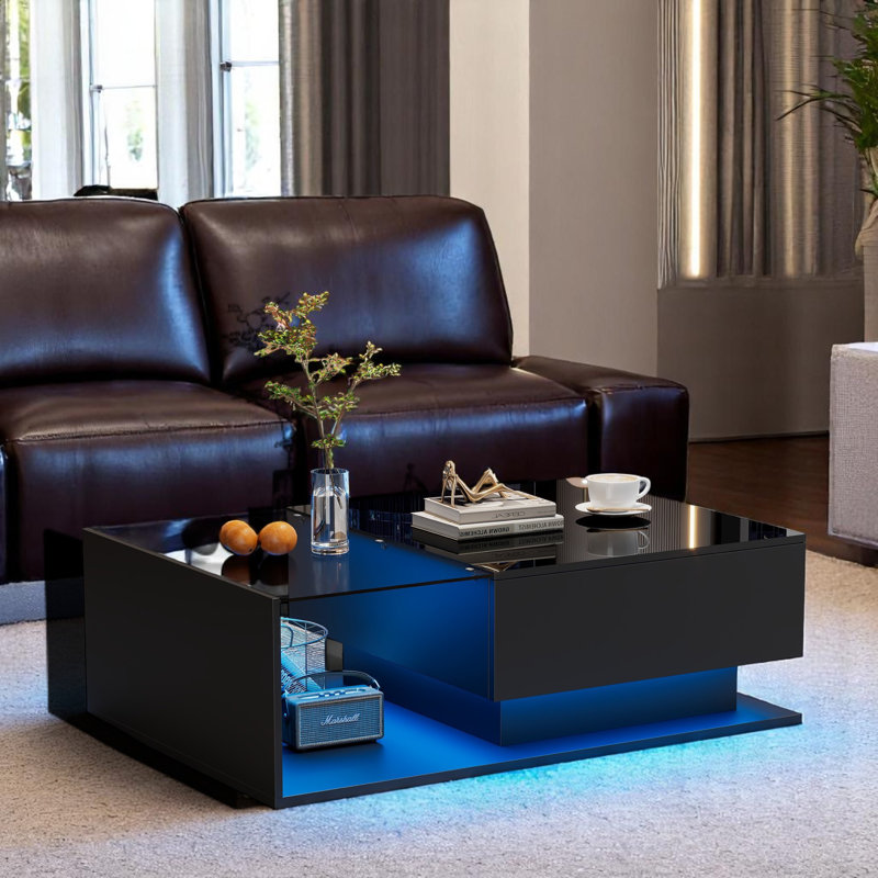 Pedestal Coffee Table with Storage, Black