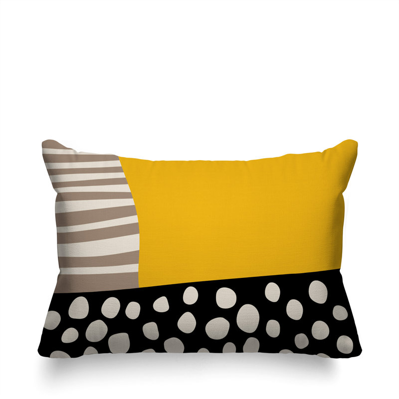 Ekon Abstract Reversible Indoor/Outdoor Rectangular Pillow, 18"H x 25"W, Yellow/ Black/ Off-White