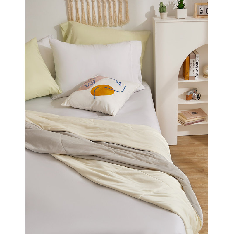 Erol Yellow/Gray Polyester Reversible Comforter, Twin Comforter