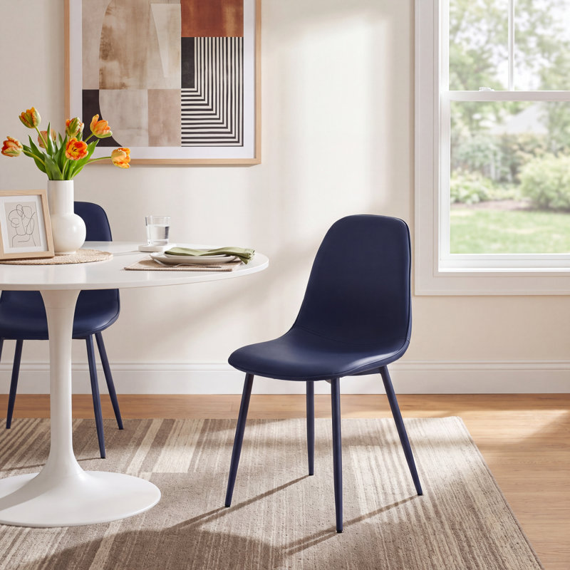 Kavi Faux Leather Upholstered Dining Chair, Navy Faux Leather/Navy
