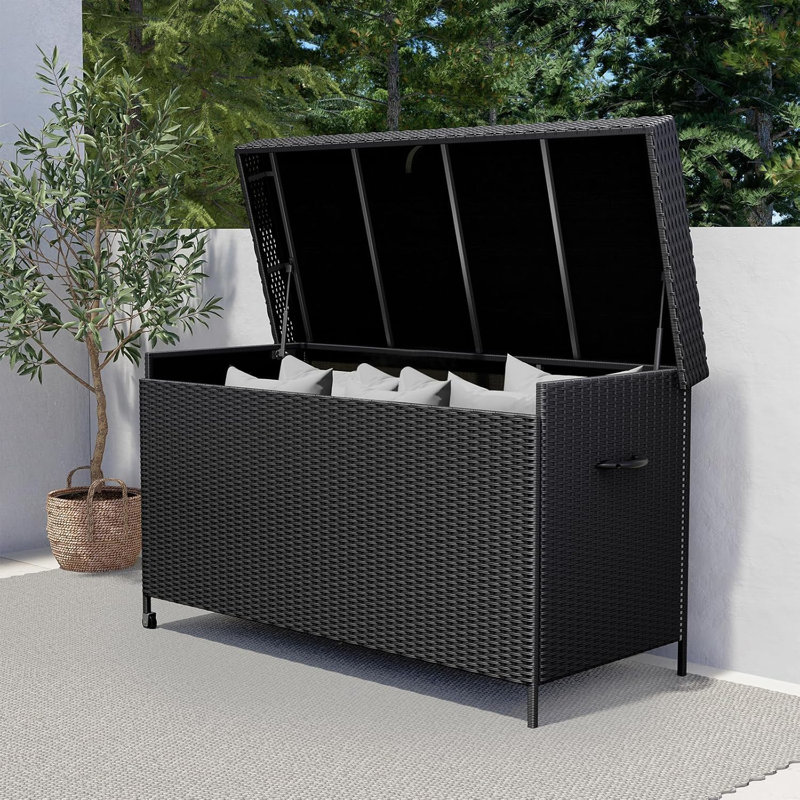 Boîte de rangement pour terrasse de 170 gallons Olilawn, Noir, noir, noir, noir