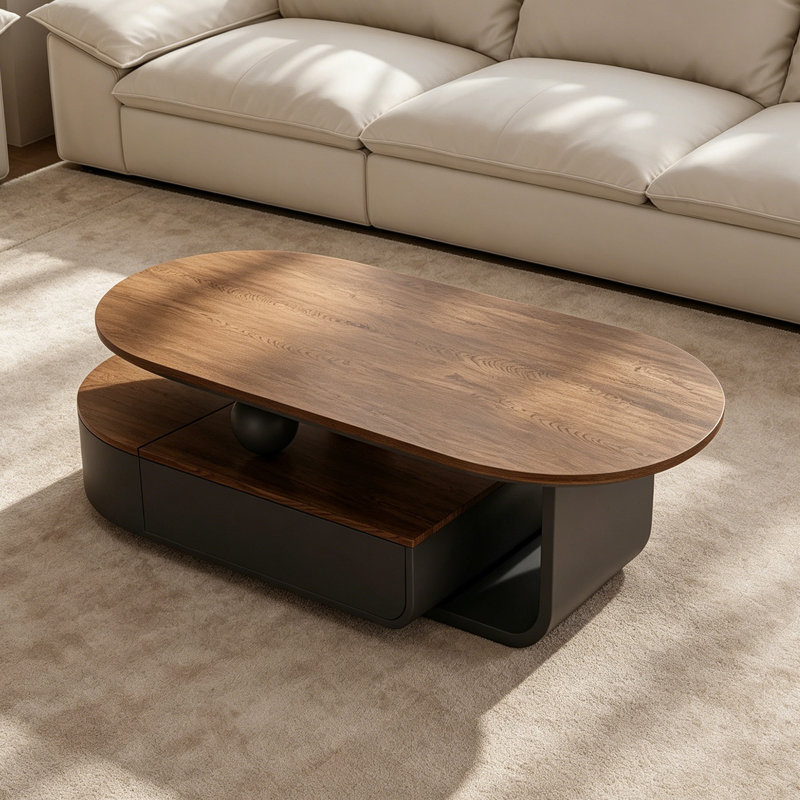 Table basse Telescopic, Brun noix / noir, H 16,53 po x L 55,11 po x l 27,55 po