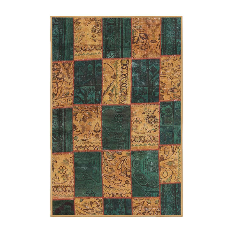 Tapis turquoise / brun clair Patchwork, Rectangle 8 pi x 10 pi