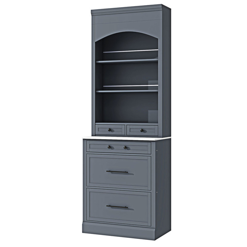 Modern 83.7Inch High Kitchen Pantry, Freestanding Tall Kitchen Hutch With Faux Marble Top,Cupboard Cabinet With 5 Storage Drawers And Adjustable Shelf, Set Of 2