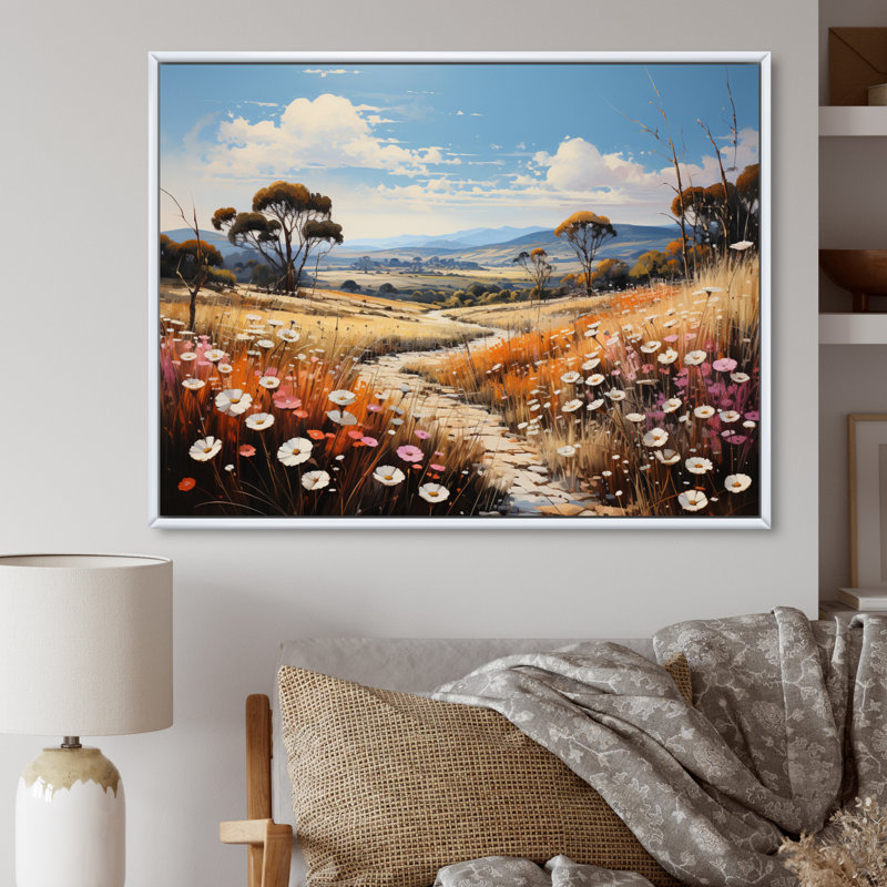 «Countryside Spring Meadow», reproduction sur toile, Cadre flottant blanc, H 12 po x l 20 po x P 1 po