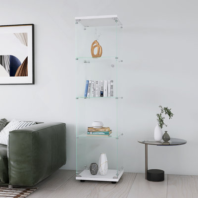 Vitrine en verre 4 tablettes avec porte, bibliothèque Curio