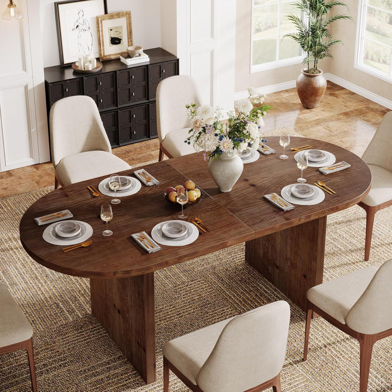 63-Inch Oval Solid Wood Dining Table