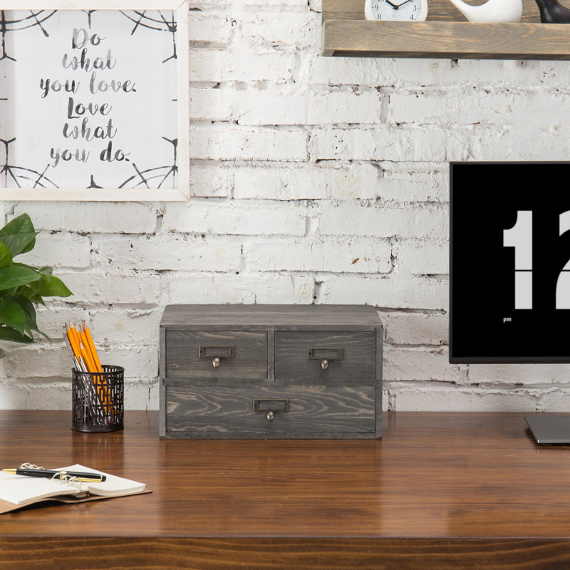 Solid Wood Stackable Vintage 3-Drawer Desktop Storage Desk Organiser with Drawers, Grey