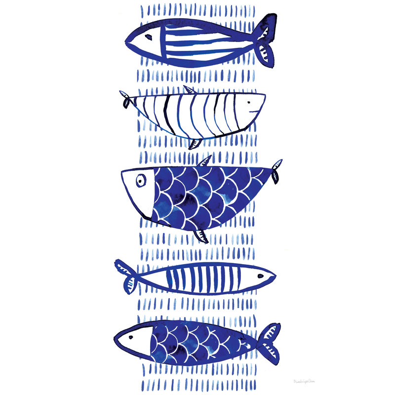 Blue Fish II by Mercedes Lopez Charro - Wrapped Canvas Painting, 46cm H x 30cm W x 3.8cm D