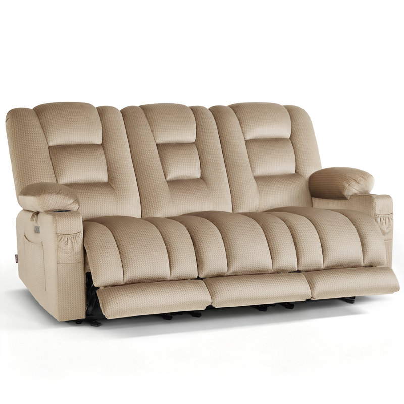 78" W Zero Gravity 3-Seater Power Reclining Sofa with Massage & Heat, 44" H x 78" W x 38" D, Beige