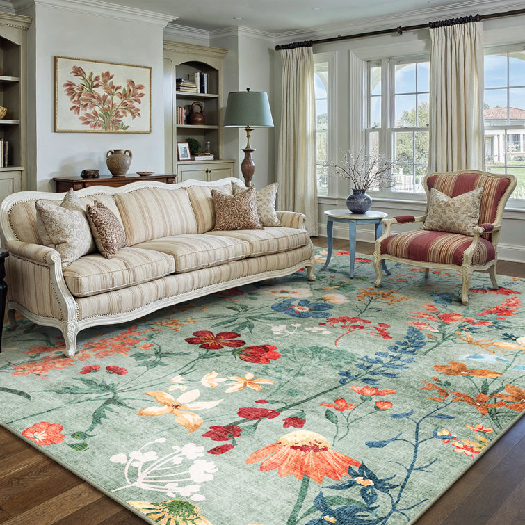 Pearcy Machine Washable Floral Area Rug With Non-Slip Backing
