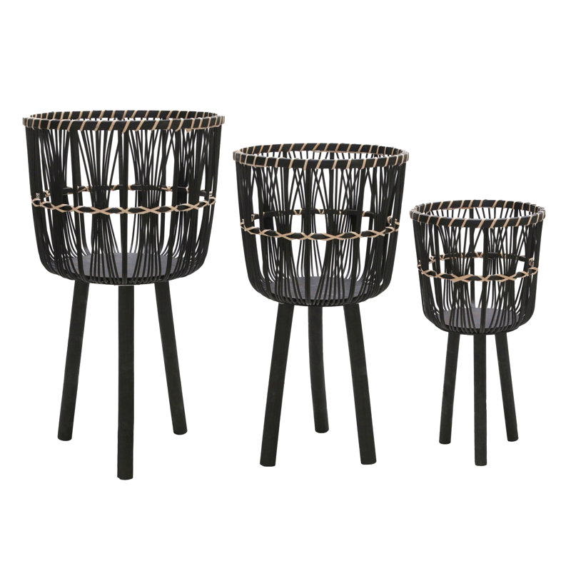 Set Of 3 Bamboo Planters For Outdoor Space 11/13/15"