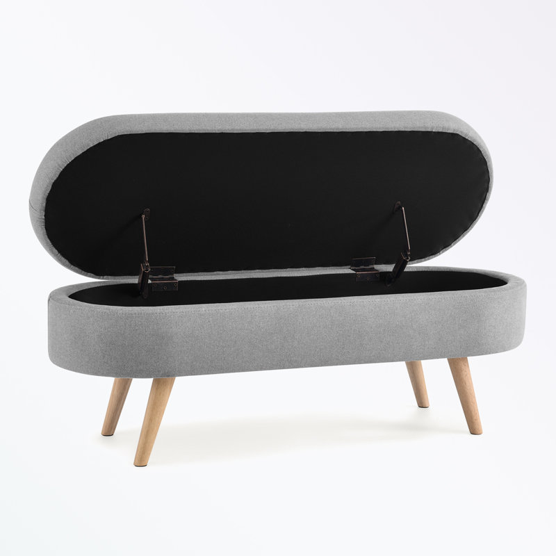 Caisyn Linen Upholstered Storage Bench, Gray, Natural