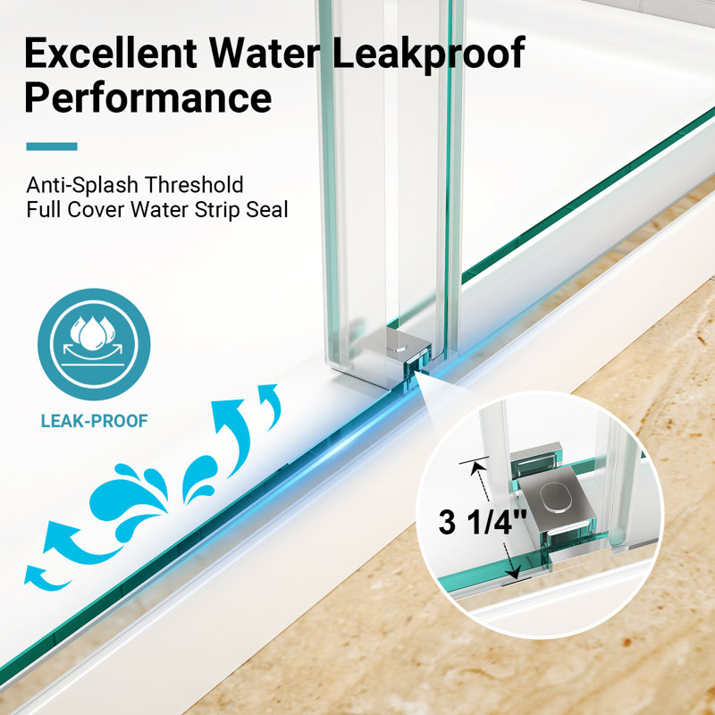 56–60" W x 76" H Frameless Double Sliding Shower Door with 3/8" Tempered Glass, Chrome, Chrome