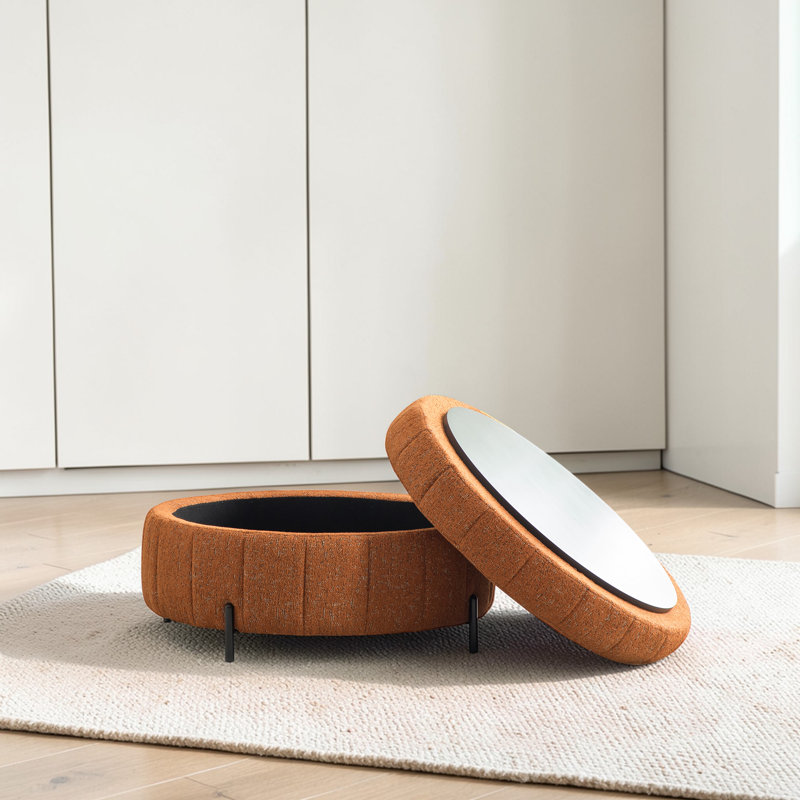 Upholstered  Storage Ottoman, Orange Chenille