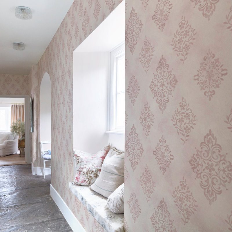 Rachel Ashwell Diamond Motif Blue Wallpaper, Pink