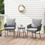 3 Piece Grey Rattan Bistro Set with 2 Chairs and Round Coffee Table, Garden Balcony Furniture with 4 Cushions and Steel Frame