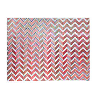 Tapis à chevrons bleu/rouge fait main