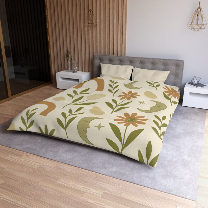 Microfiber Duvet Cover Boho Style, Design 54, Cream, Queen Duvet Cover