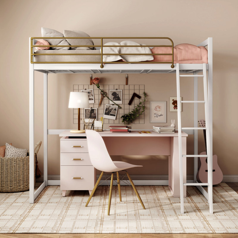 Audreena Metal Loft Bed, White, Twin