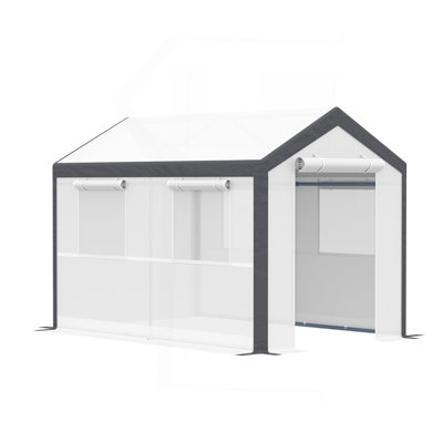 10' X 7' X 7' Walk-In Greenhouse, Outdoor Garden Warm Hot House With 4 Roll-Up Windows, 2 Zippered Doors And Weather Cover, White