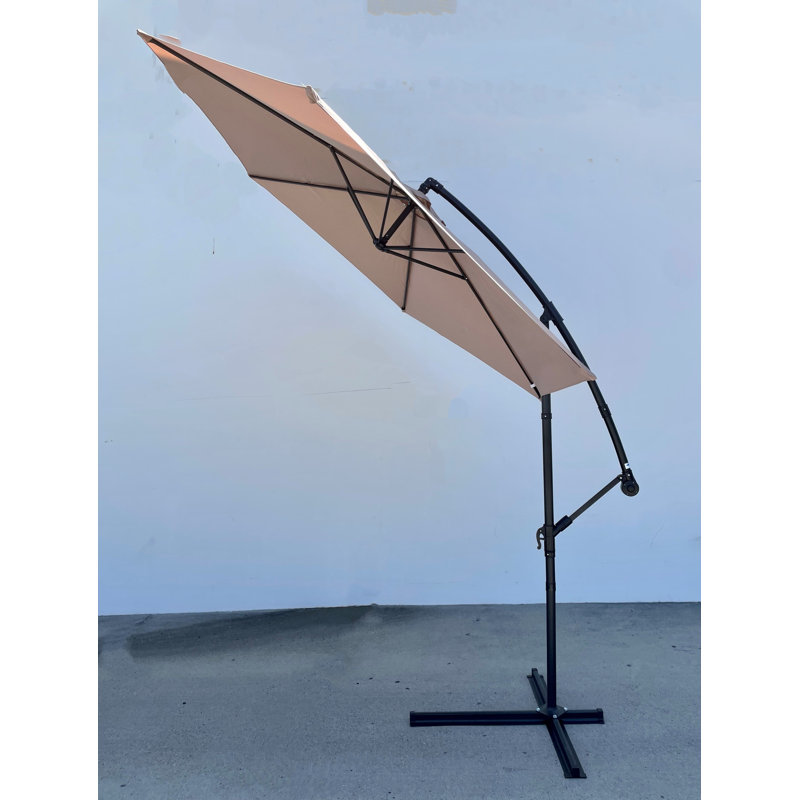 Beige 10' Cantilever Patio Umbrella with Black Metal Stand