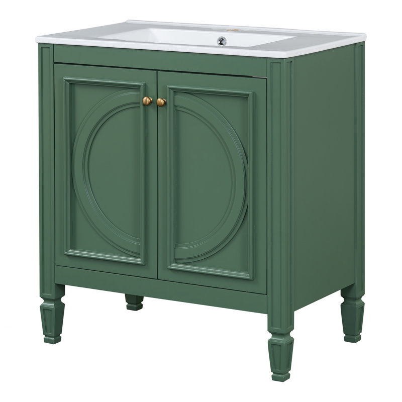 Meuble-lavabo 30 po avec lavabo, Vert, Doré