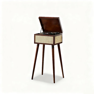 Tourne-disque en bois d'hévéa Wabi-Sabi - Gramophone Bluetooth, décor Mid-Century