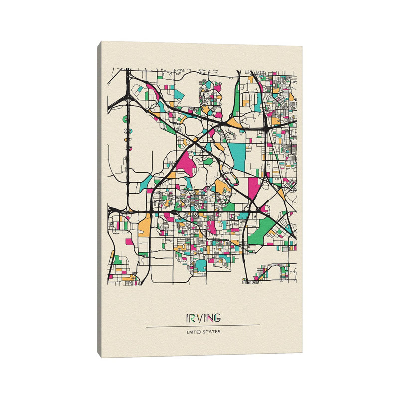 Irving, Texas Map by Ayse Deniz Akerman - Wrapped Canvas Gallery-Wrapped Canvas Giclée, 20.32 cm H x 30.48 cm W