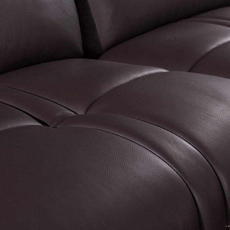 Upholstered L-Shaped Sectional, Dark Brown Genuine Leather, Right Hand Facing