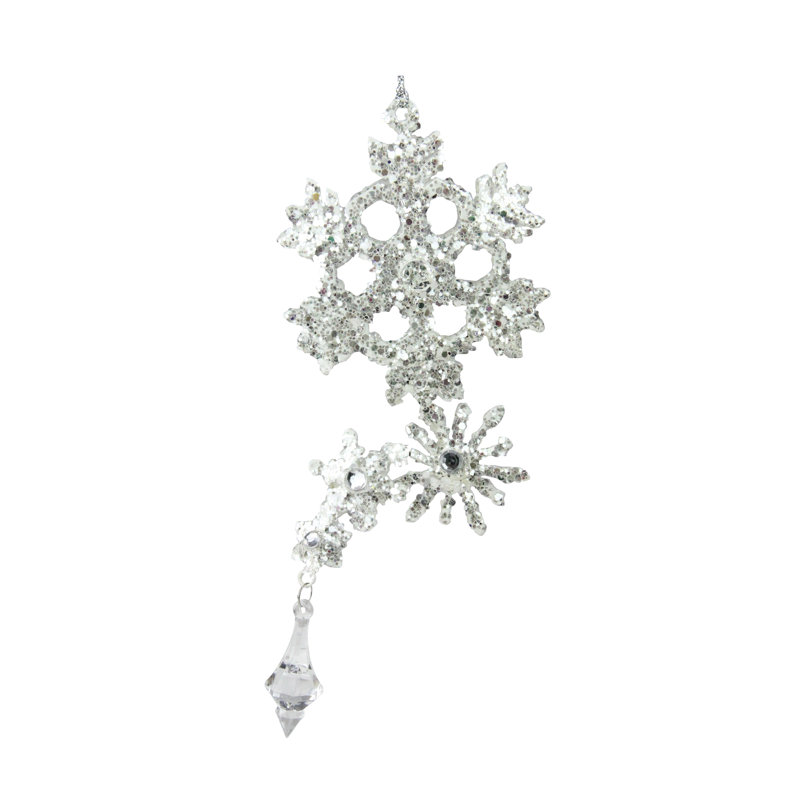 Ornement de Noël en forme de flocon de neige en forme de paillettes argentées 8,5 po
