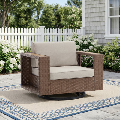 36.5" Swivel Patio Chair with Cushions, 360° Rotating Wicker Single Chair