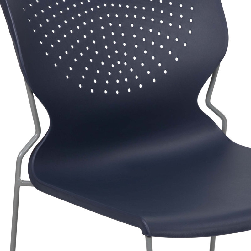 Navy Blue Metal Full Back Stacking Chair