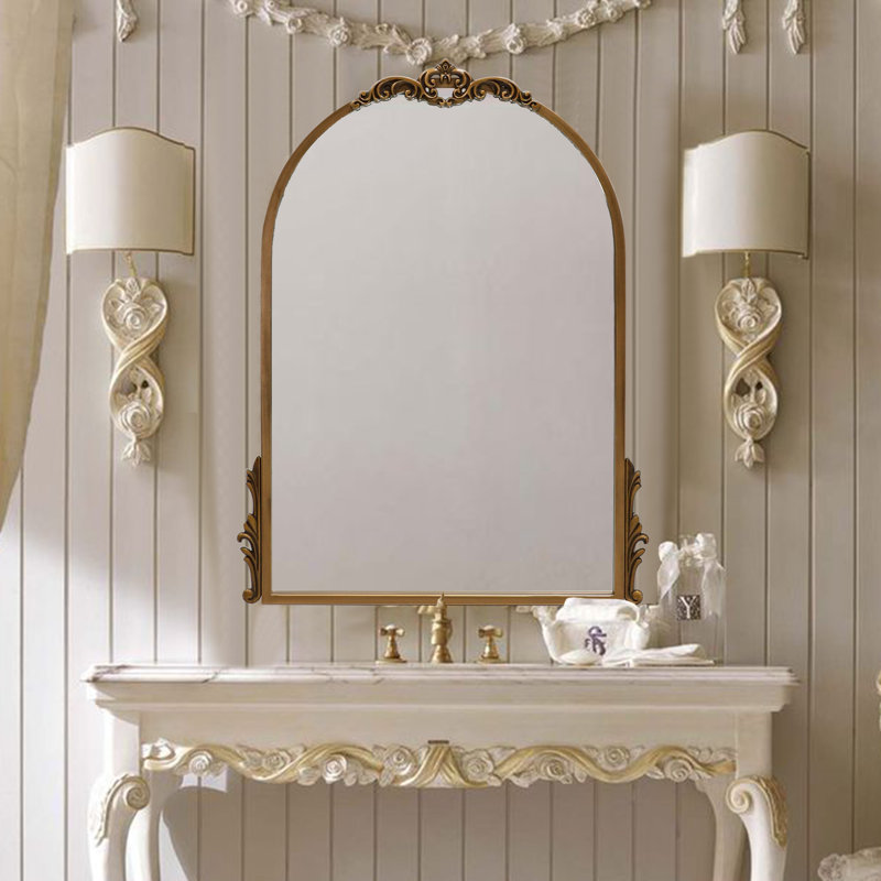 Antique Arched Crown Baroque Vanity Mirror, Antique Gold, 26" x 20"