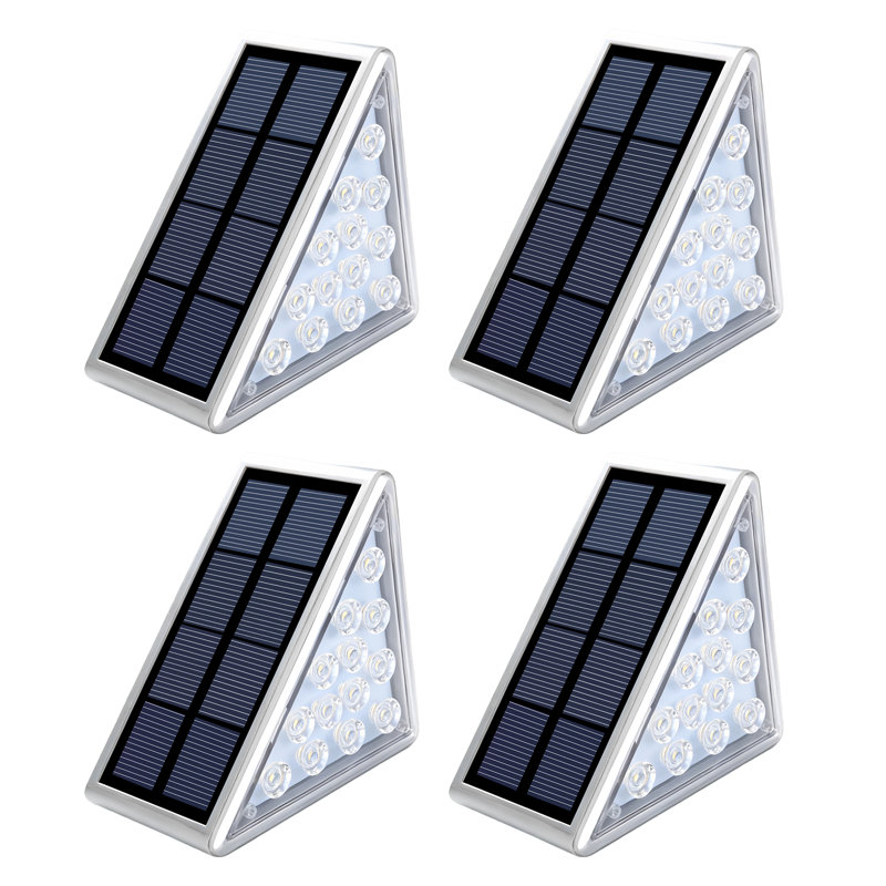 Triangular Solar LED Step Lights 4 Pack, IP67 Waterproof Cold White Outdoor Stair Lights, Auto On/Off Solar Powered Deck Lights for Garden Patio Fence Yard