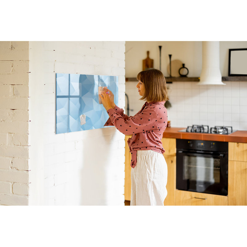 Magnetic Memo Board Whiteboard - 90 x 60 cm - With Marker and Magnets - Triangles abstraction, Blue