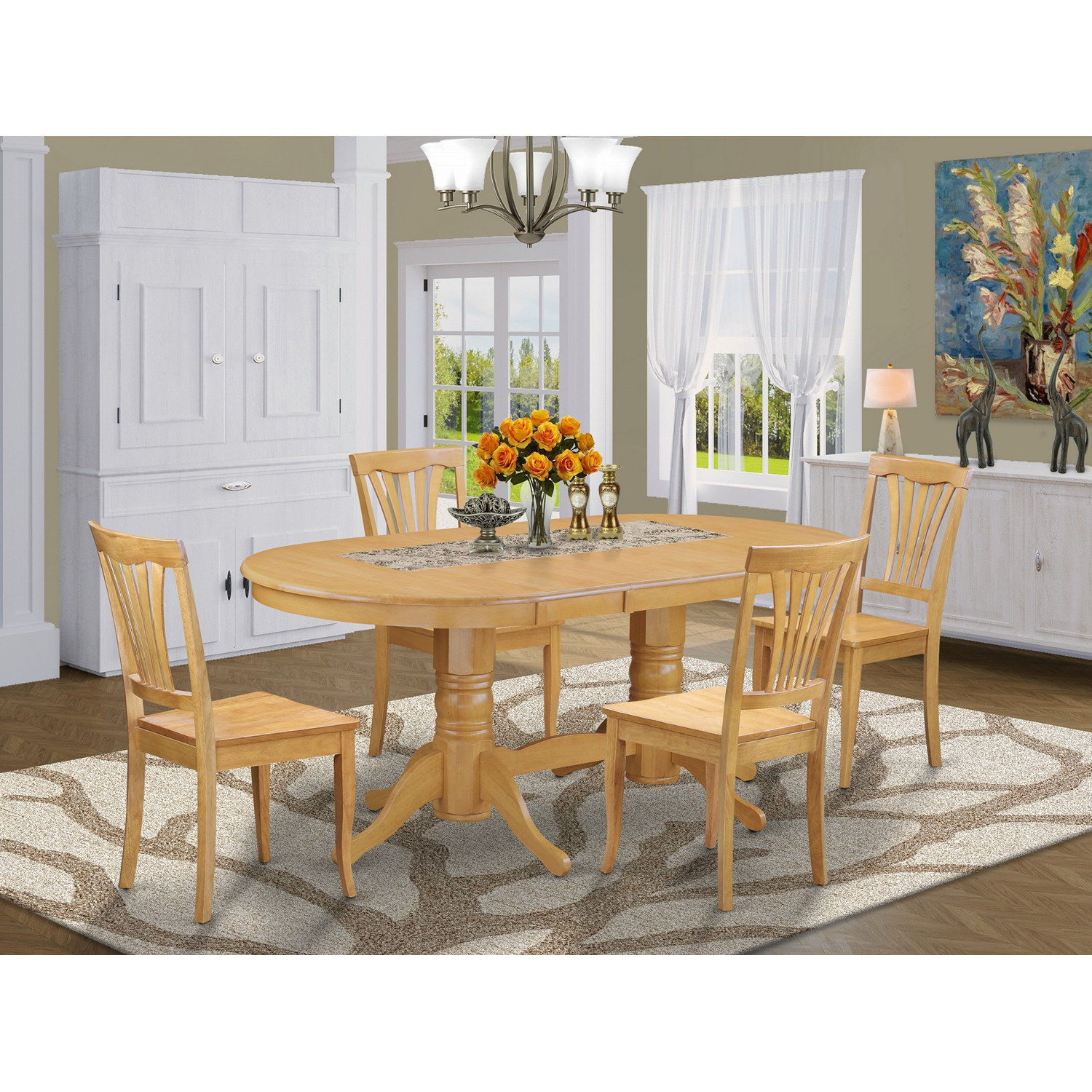 Solid oak oval dining table and chairs hot sale