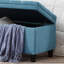 Button Linen Storage Bench With Blue Cover And Solid Wooden Construction Fabric Upholstered In Secure Legs