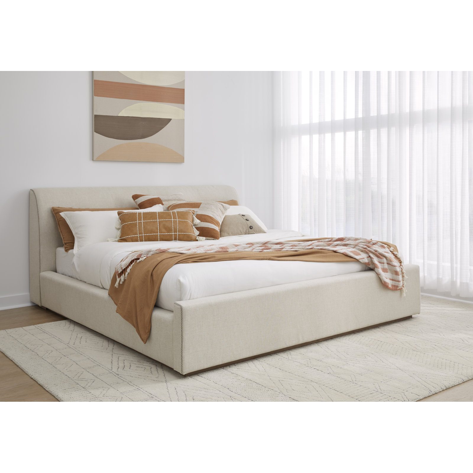 Linen Upholstered Platform Bed, California King