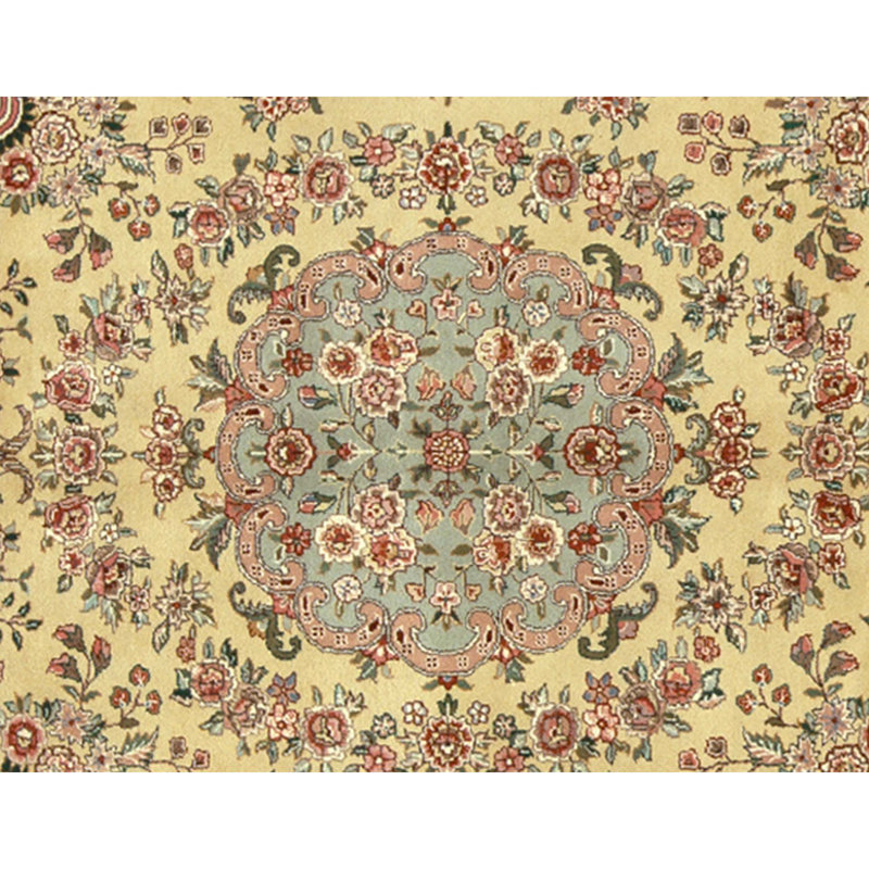 Hand Knotted Wool Oriental Area Rug in Gold And Light Green