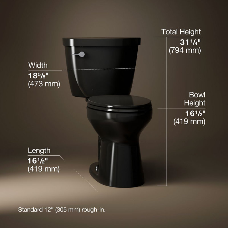 Cimarron 1.6 GPF Elongated Two-Piece Toilet (Seat Not Included), Black, Left-Hand