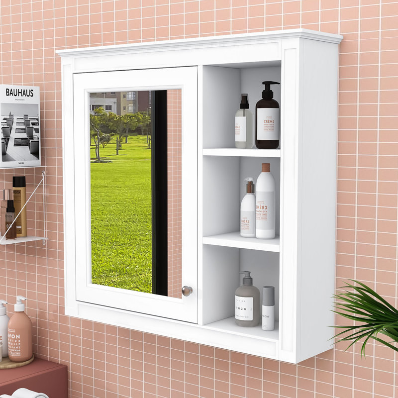 Armoire à pharmacie murale élégante avec tablettes et miroir, Blanc