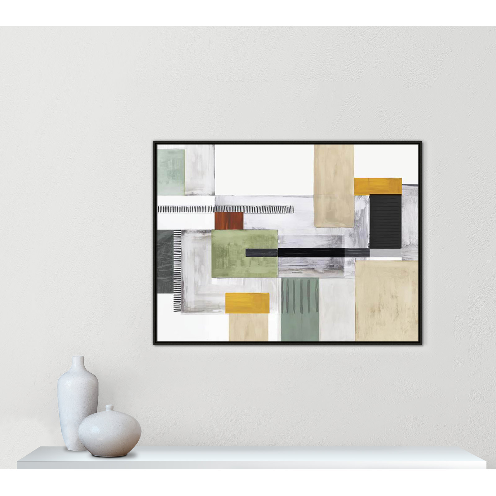 Playful Blocks Print by Tom Reeves, No Mat, 37.5" H x 49.5" W x 2" D, Espresso Floater Framed