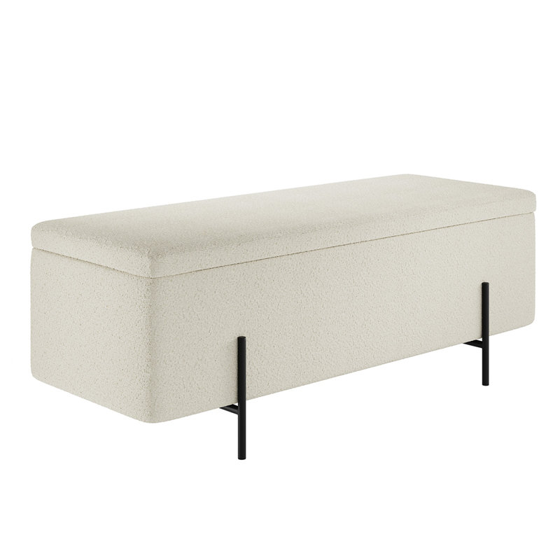 Velvet Upholstered Storage Bench, Black, Ivory