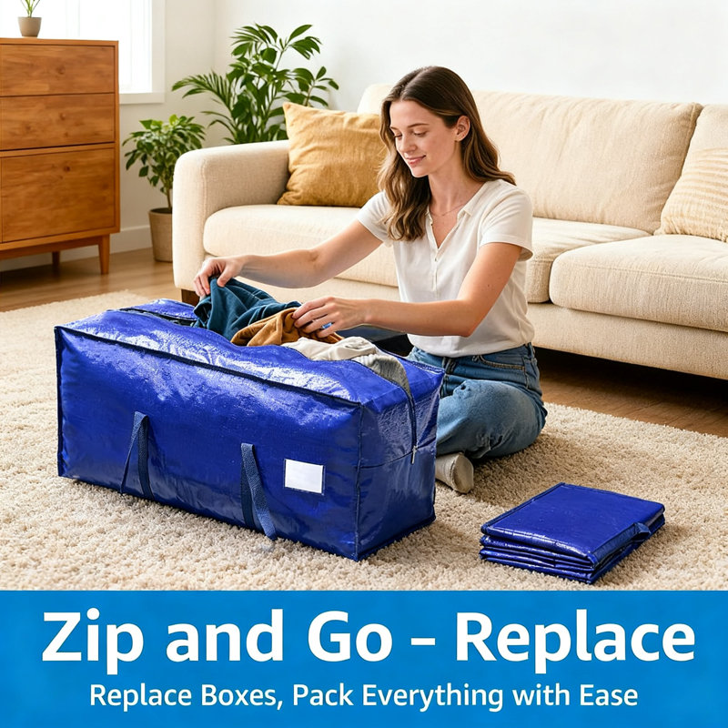 Large Moving Bags Heavy Duty, Reusable Storage Bags With Zippers & Handles, Extra-Large Packing Bags For Moving Boxes, Clothes, Bedding, Holiday Décor & Home Storage, 6 Pack（Deep Blue）